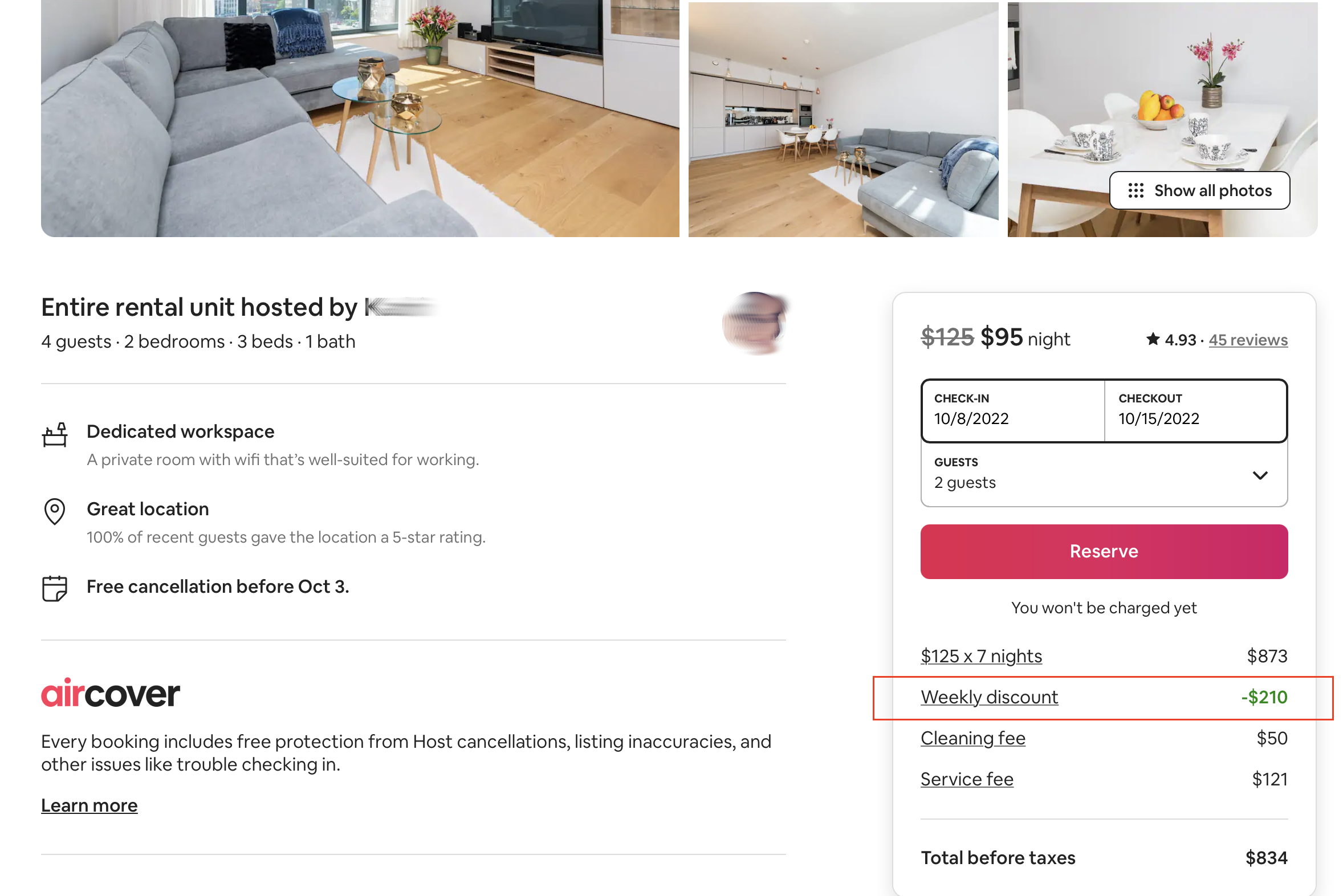 Airbnb Weekly Discount example