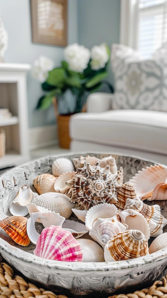 sea shells in a glass bowl